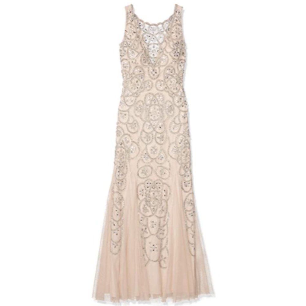Aiden by Aiden Mattox Beaded Illusion Gown, Size 4, Champagne